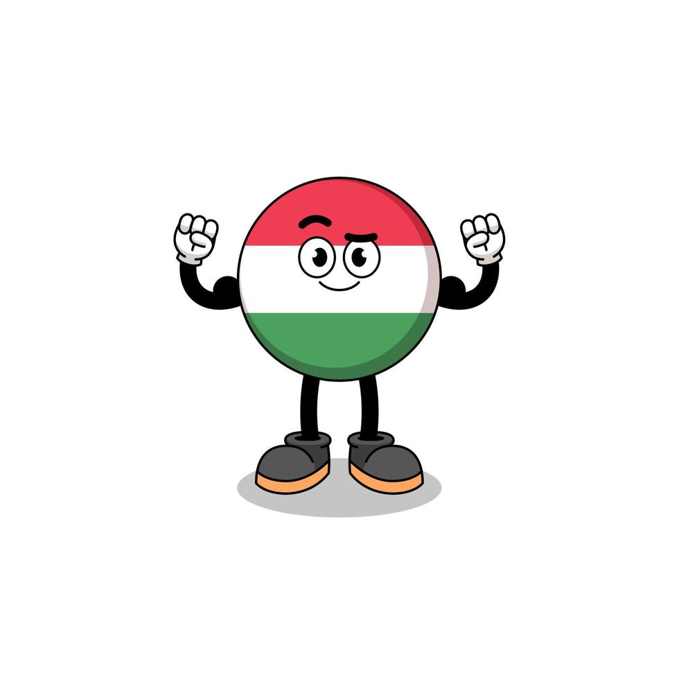 caricature de mascotte du drapeau de la hongrie posant avec muscle vecteur