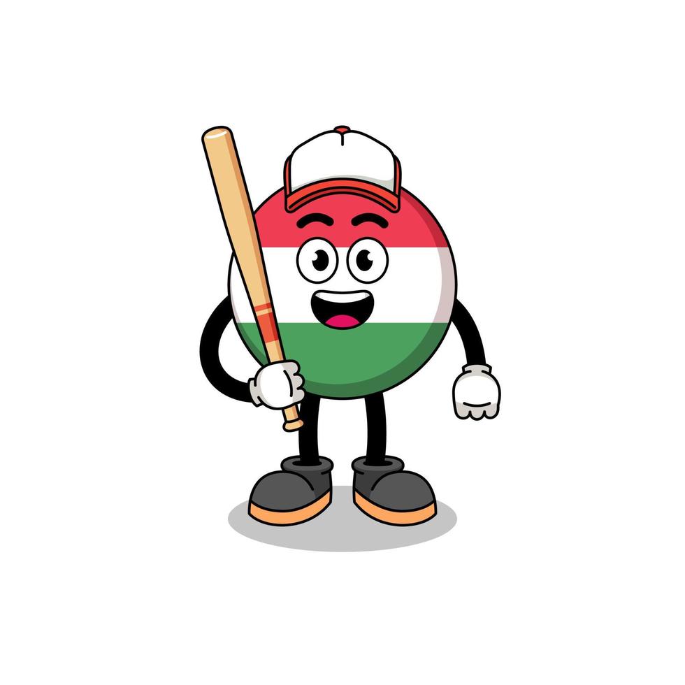 dessin animé de mascotte de drapeau de la hongrie en tant que joueur de baseball vecteur