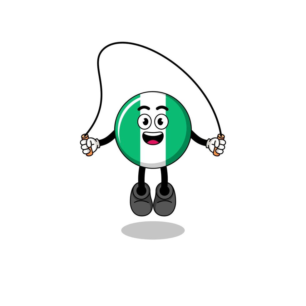 caricature de mascotte du drapeau nigérian joue à la corde à sauter vecteur