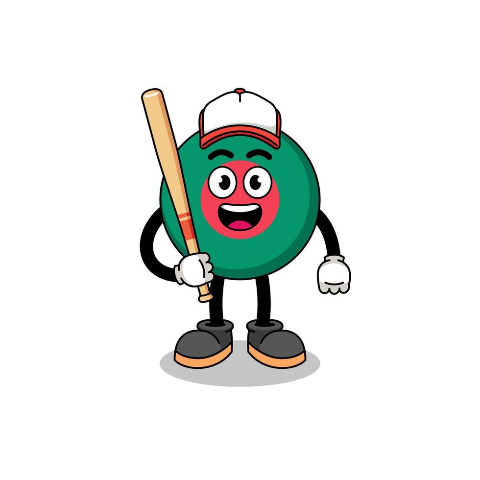 caricature de mascotte du drapeau du bangladesh en tant que joueur de baseball vecteur