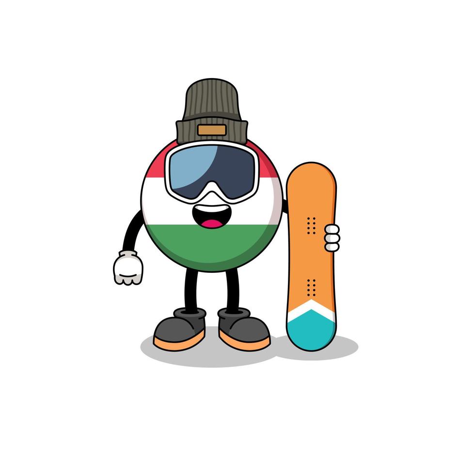 caricature de mascotte de joueur de snowboard drapeau hongrie vecteur