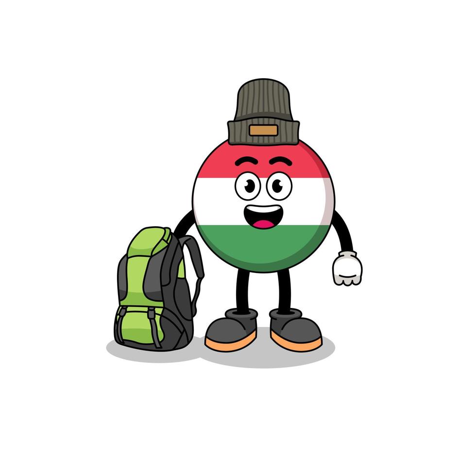 illustration de la mascotte du drapeau hongrois en tant que randonneur vecteur