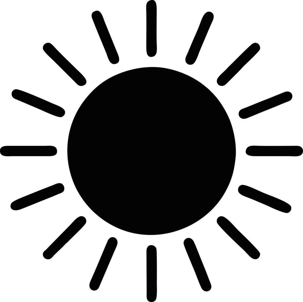 icône du soleil sur fond blanc, illustration du symbole de l'icône du soleil en noir sur fond blanc vecteur