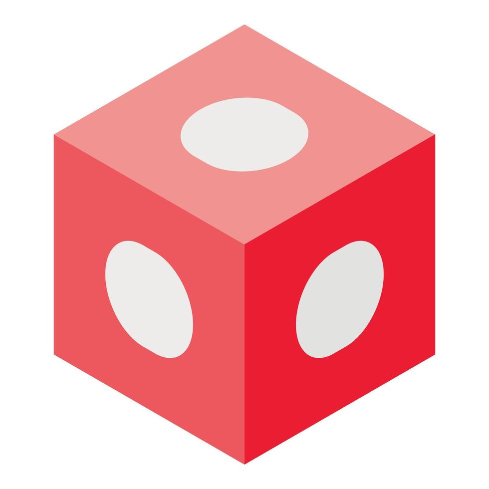 cube rouge avec icône points blancs, style isométrique vecteur