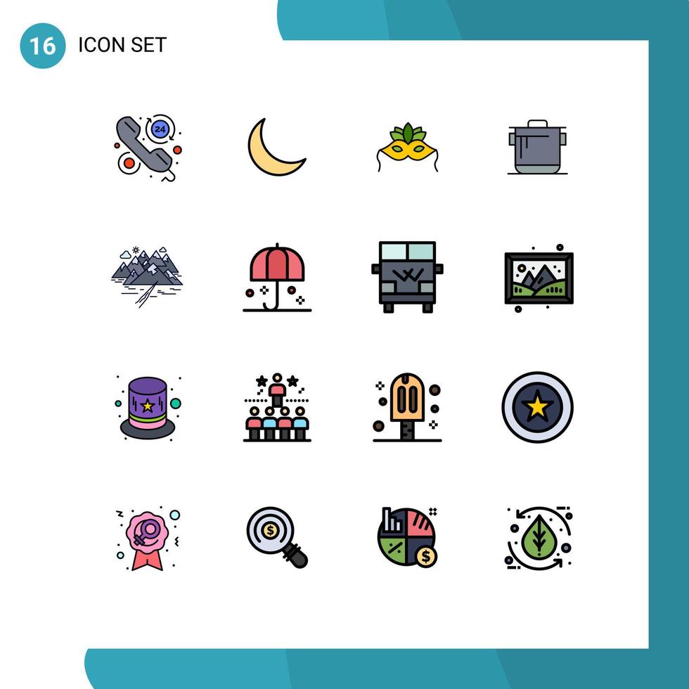 interface mobile ligne remplie de couleurs plates ensemble de 16 pictogrammes de cuisine naturelle de riz de montagne mardigras éléments de conception vectoriels créatifs modifiables vecteur