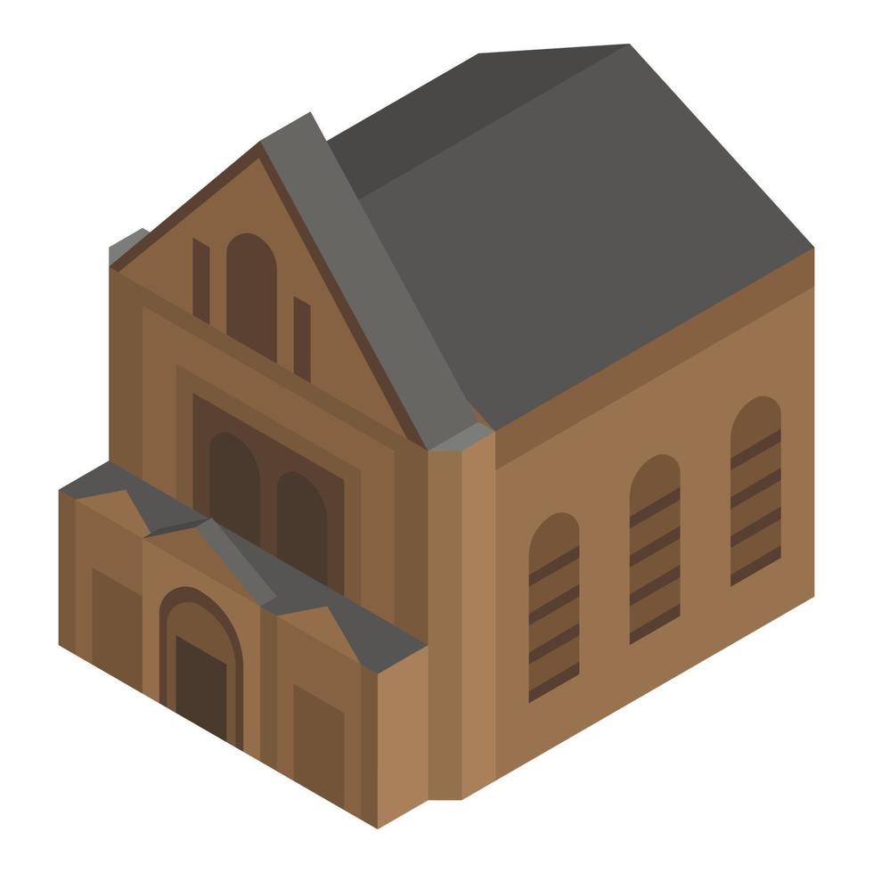 icône de maison d'église brune, style isométrique vecteur