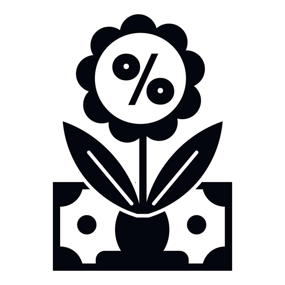 icône de fleur de pourcentage d'argent, style simple vecteur