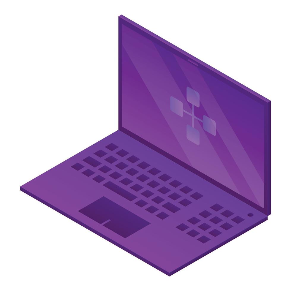 icône d'ordinateur portable violet, style isométrique vecteur