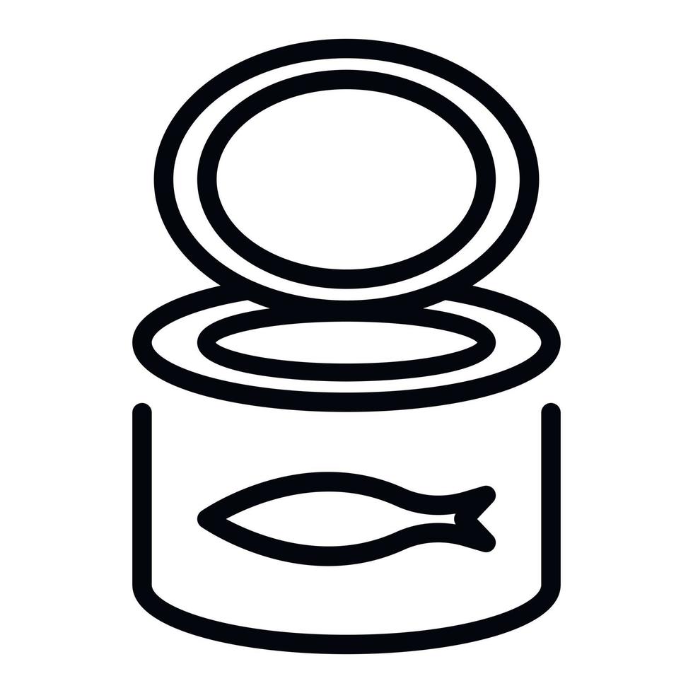 icône de boîte de conserve de poisson, style de contour vecteur