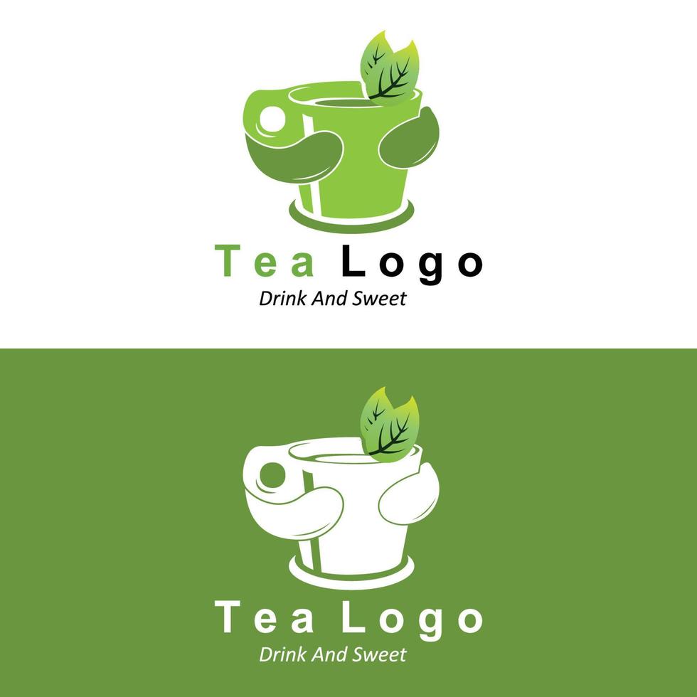 création de logo de thé, icône de boisson vectorielle à partir de feuilles vertes, pour la santé vecteur