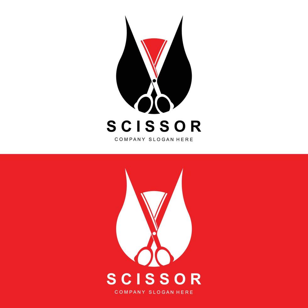 création de logo de ciseaux, illustration vectorielle icône d'outil de coupe autocollant bannière et marque de société de coiffeur vecteur