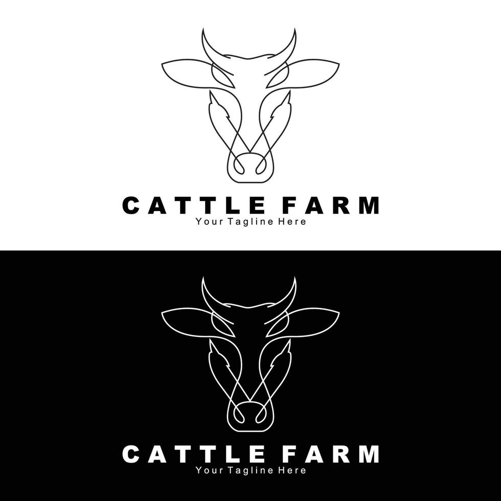 logo animal de vache, ferme bovine, conception d'illustration d'animaux de ferme laitière vecteur