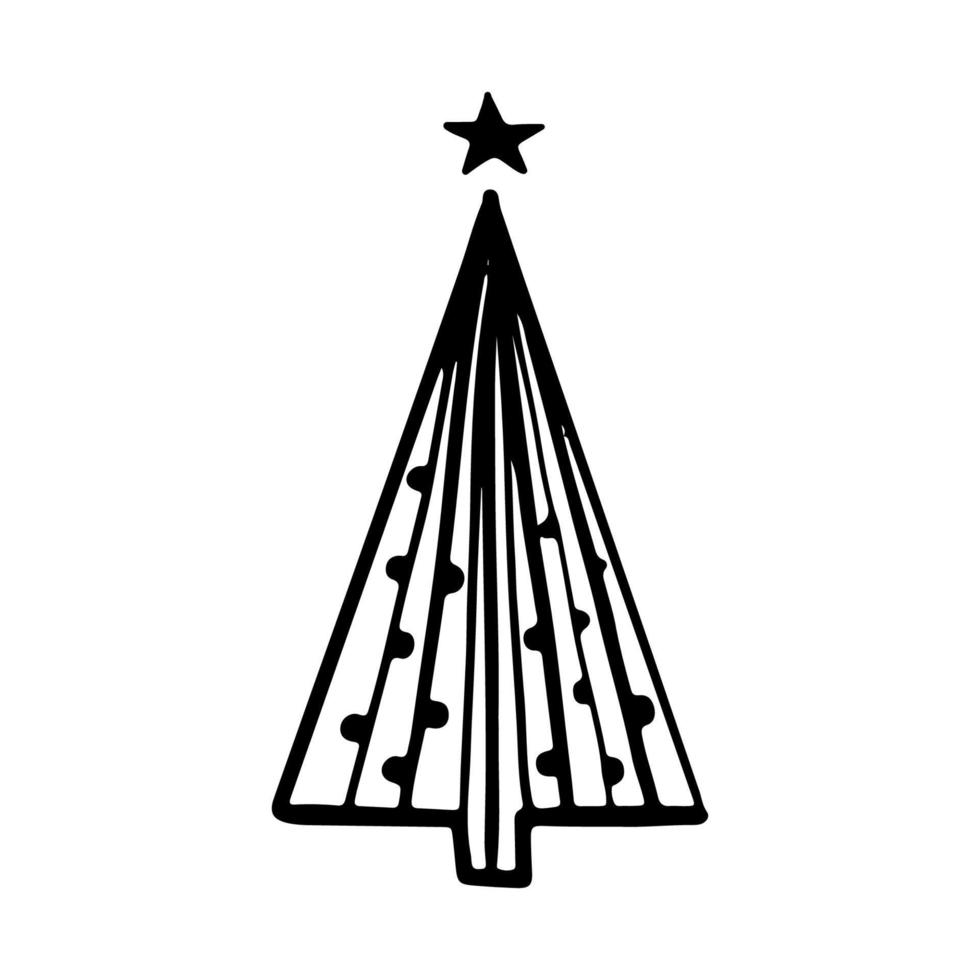 sapin de noël dans un style doodle. croquis dessiné à la main d'un arbre de noël. illustration vectorielle. isolé sur fond blanc. illustration pour les graphiques, le site Web, le logo, les icônes, les cartes postales vecteur