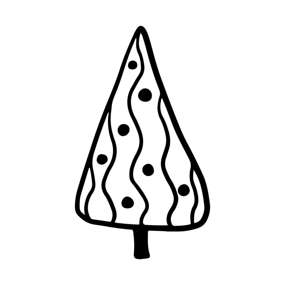 sapin de noël dans un style doodle. croquis dessiné à la main d'un arbre de noël. illustration vectorielle. isolé sur fond blanc. illustration pour les graphiques, le site Web, le logo, les icônes, les cartes postales vecteur