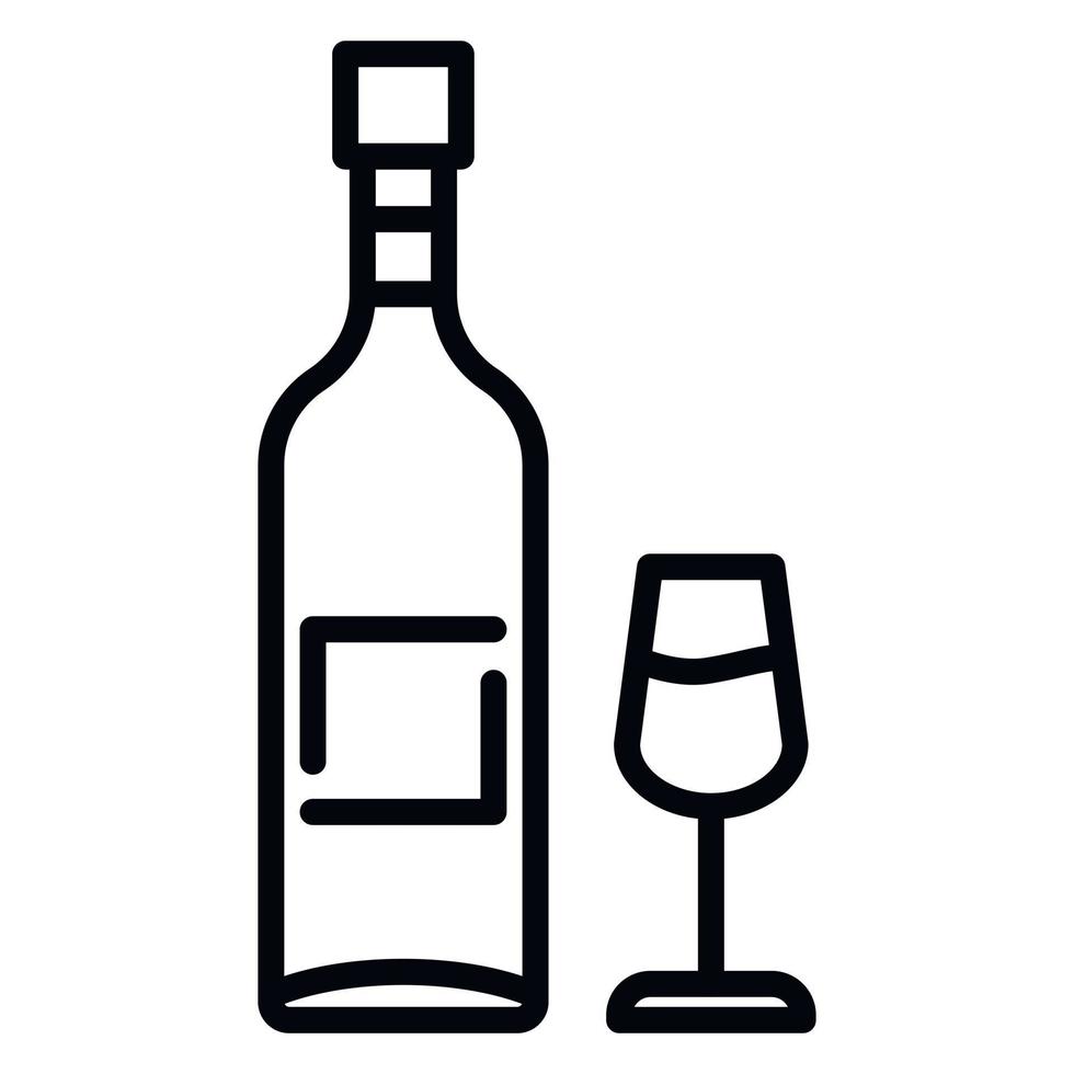 icône de verre de bouteille de vin, style de contour vecteur