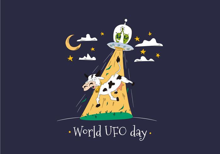 Journée mondiale de l'OVNI avec un vecteur de vache enlevant les extraterrestres