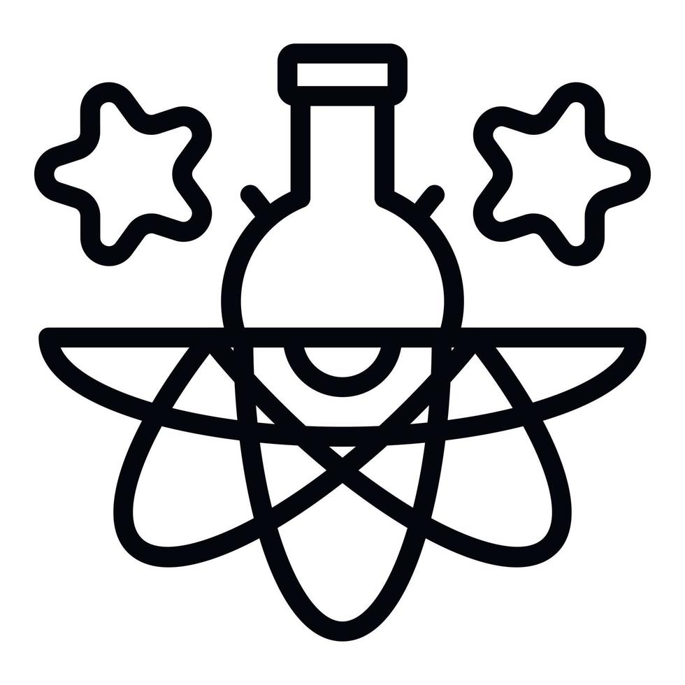 icône de fiole chimique d'atome, style de contour vecteur