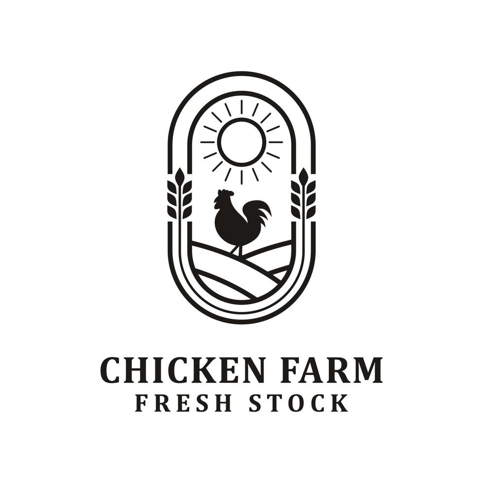 logo de ferme de poulet minimaliste et simple. conception d'illustration vectorielle de logo de ferme de poulet, conception de logo vintage de coq sur la clôture vecteur