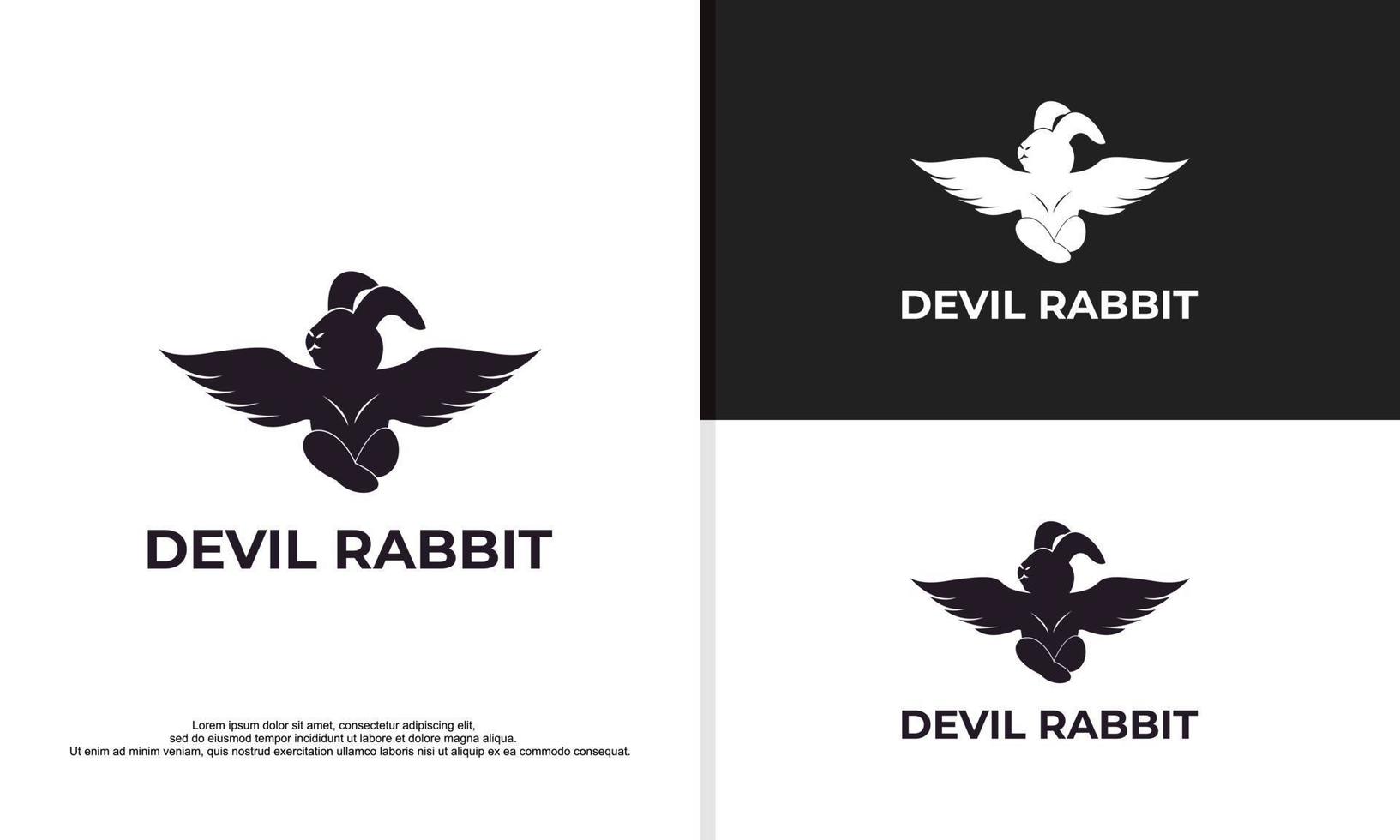 lapin diable avec corne et aile, illustration de conception de logo animal vecteur