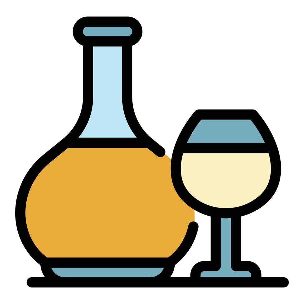bouteille de brandy et vecteur de contour de couleur icône verre