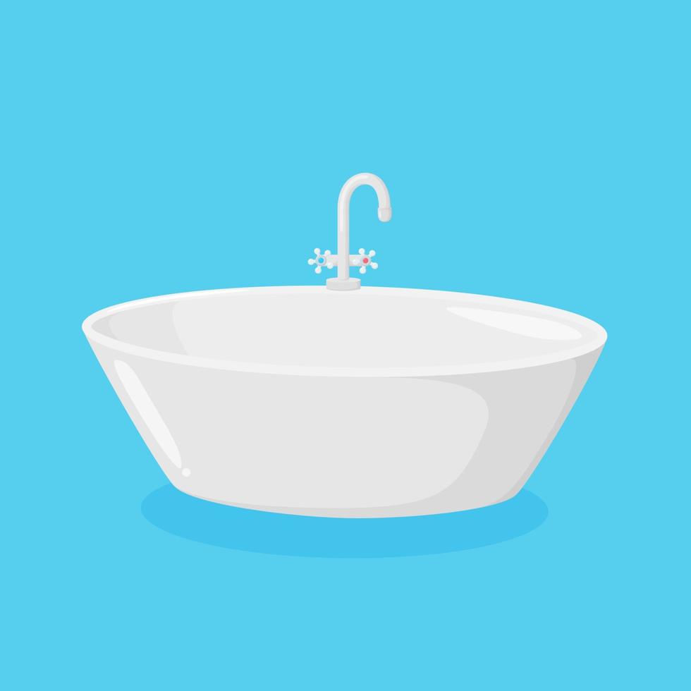 baignoire pour salle de bain avec robinet. baignoire ellipse blanche avec robinet isolé sur fond bleu. illustration vectorielle vecteur