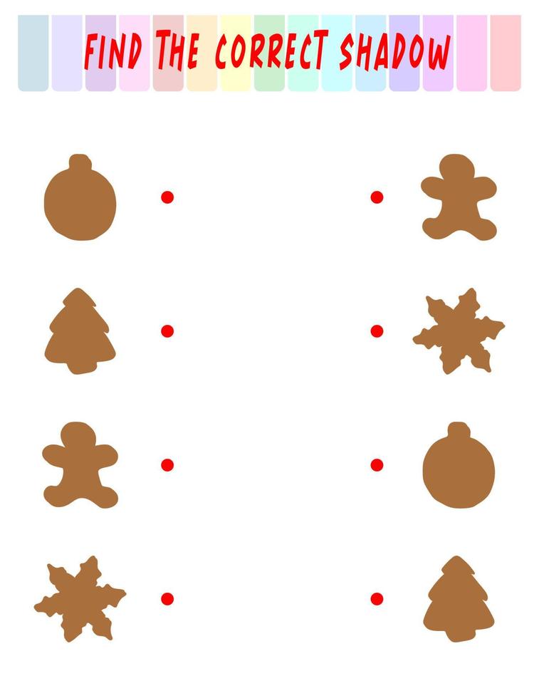 trouver la bonne ombre. mignons biscuits de Noël. jeu éducatif avec des biscuits au gingembre. jeux de logique pour les enfants avec une réponse. une carte de formation avec une tâche pour les enfants d'âge préscolaire et de maternelle. vecteur