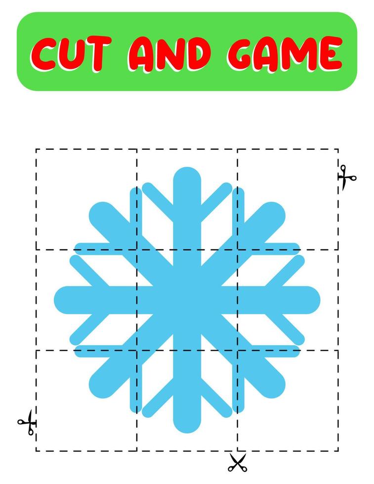 coupe et jeu de flocon de neige. jeu éducatif pour enfants, feuille de calcul imprimable.puzzles avec flocon de neige vecteur