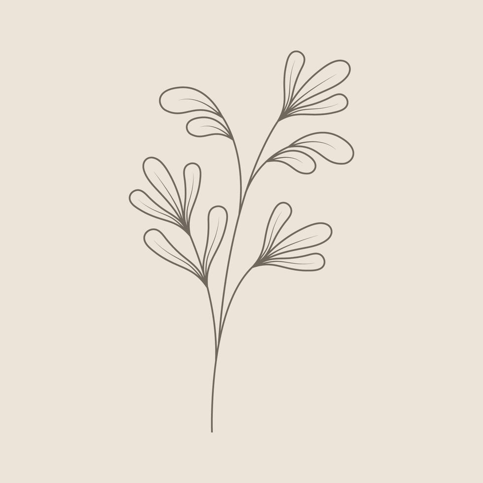 doodle de ligne de feuilles et de fleurs vecteur