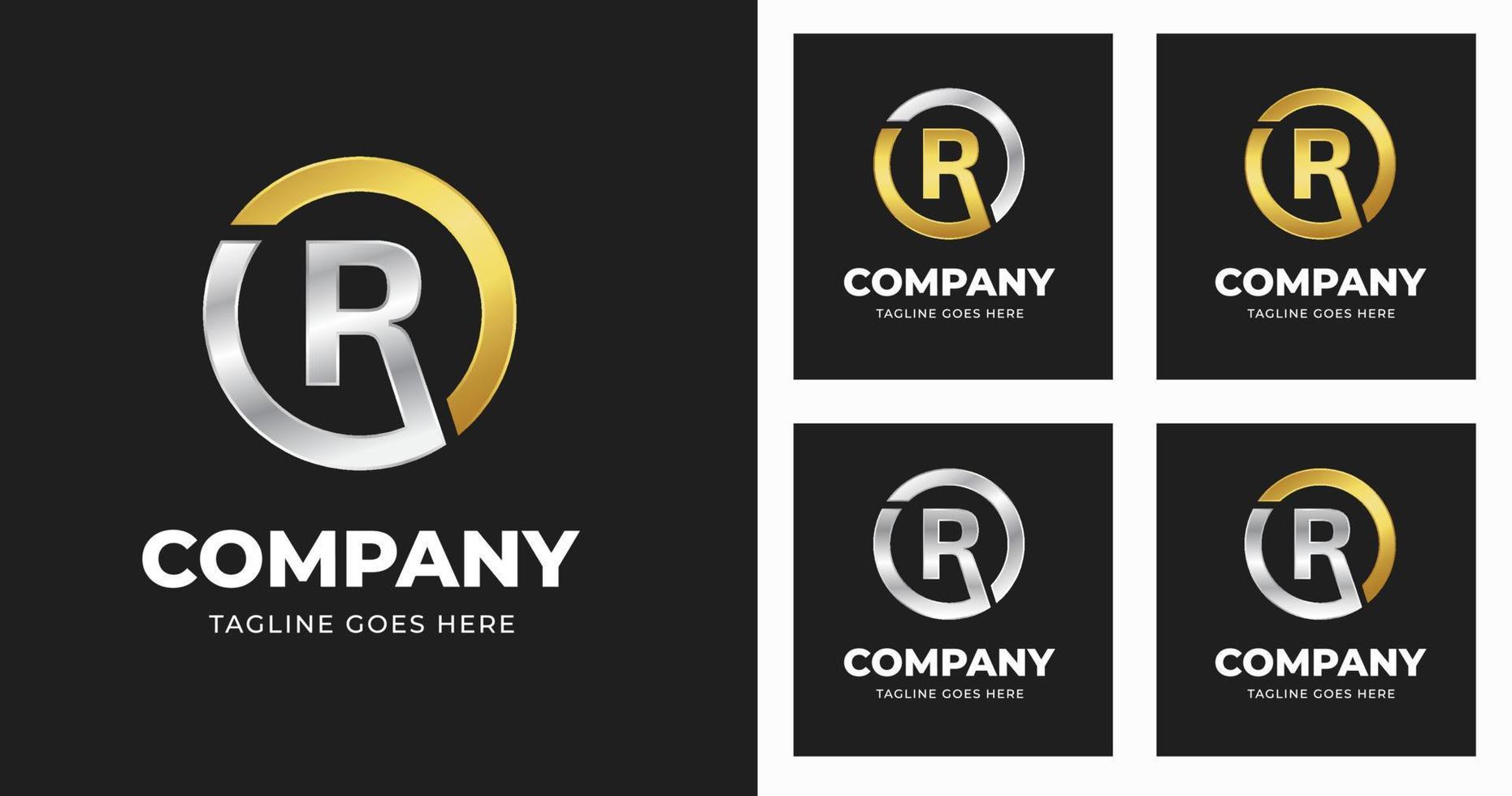 modèle de conception de logo lettre r avec style de forme de cercle de luxe vecteur