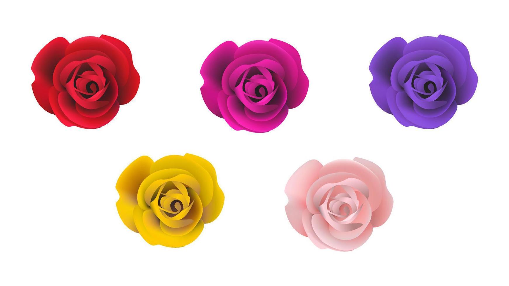 roses réalistes en plusieurs couleurs, illustration d'objet vecteur rose réaliste sur fond blanc.