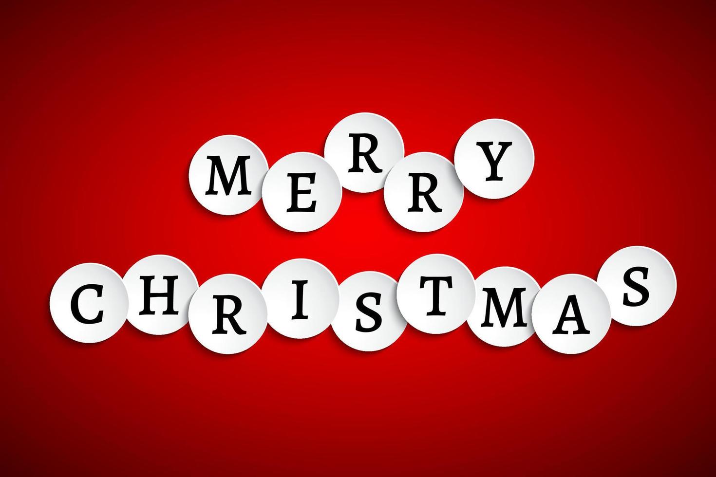 joyeux Noël. cercles de papier blanc avec des lettres sur fond rouge. carte de voeux de vacances, bannière. illustration vectorielle vecteur