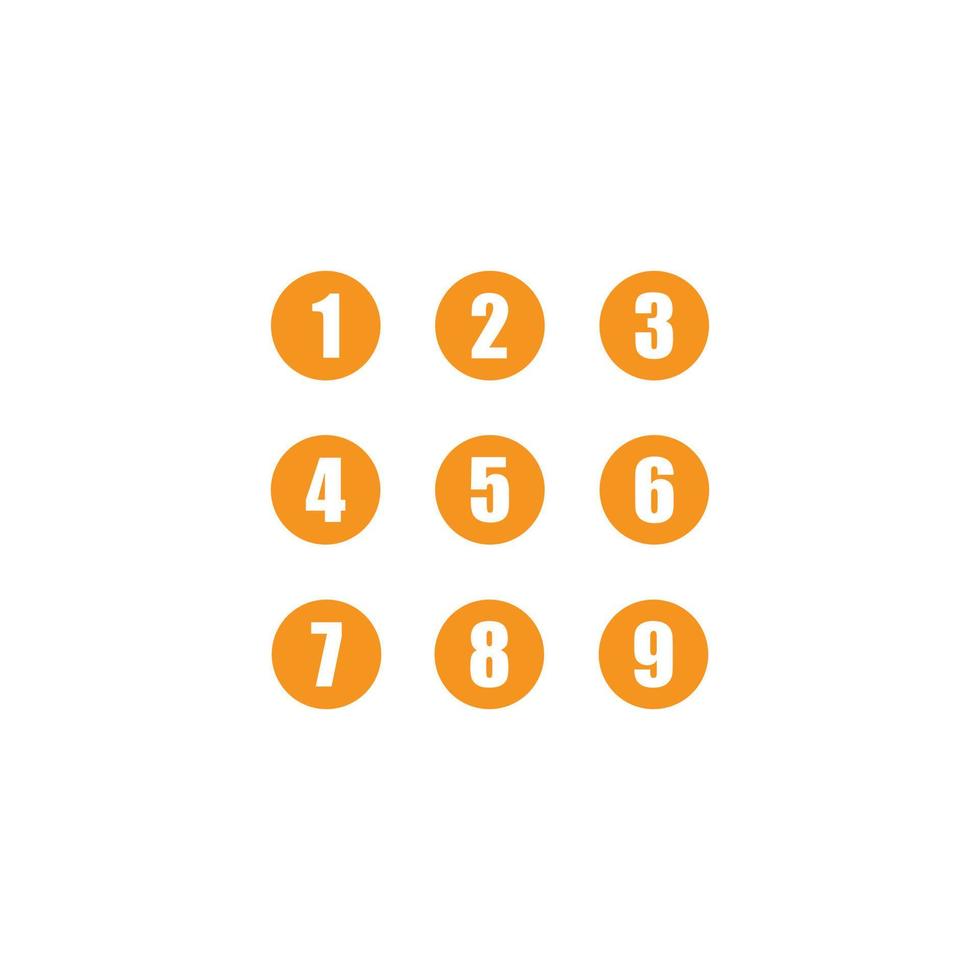 eps10 vecteur orange ensemble d'icônes rondes de 1 à 9 chiffres isolées sur fond blanc. police de cercle symbole de nombres dessinés à la main dans un style moderne simple et plat pour la conception de votre site Web, votre logo et votre application mobile