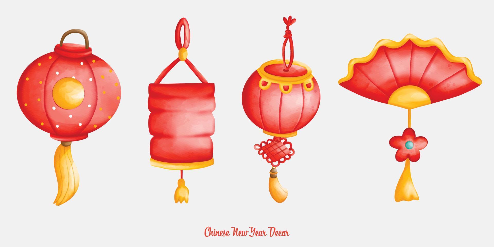 lanternes en papier chinois rouges dessinées à la main, élément du nouvel an chinois vecteur