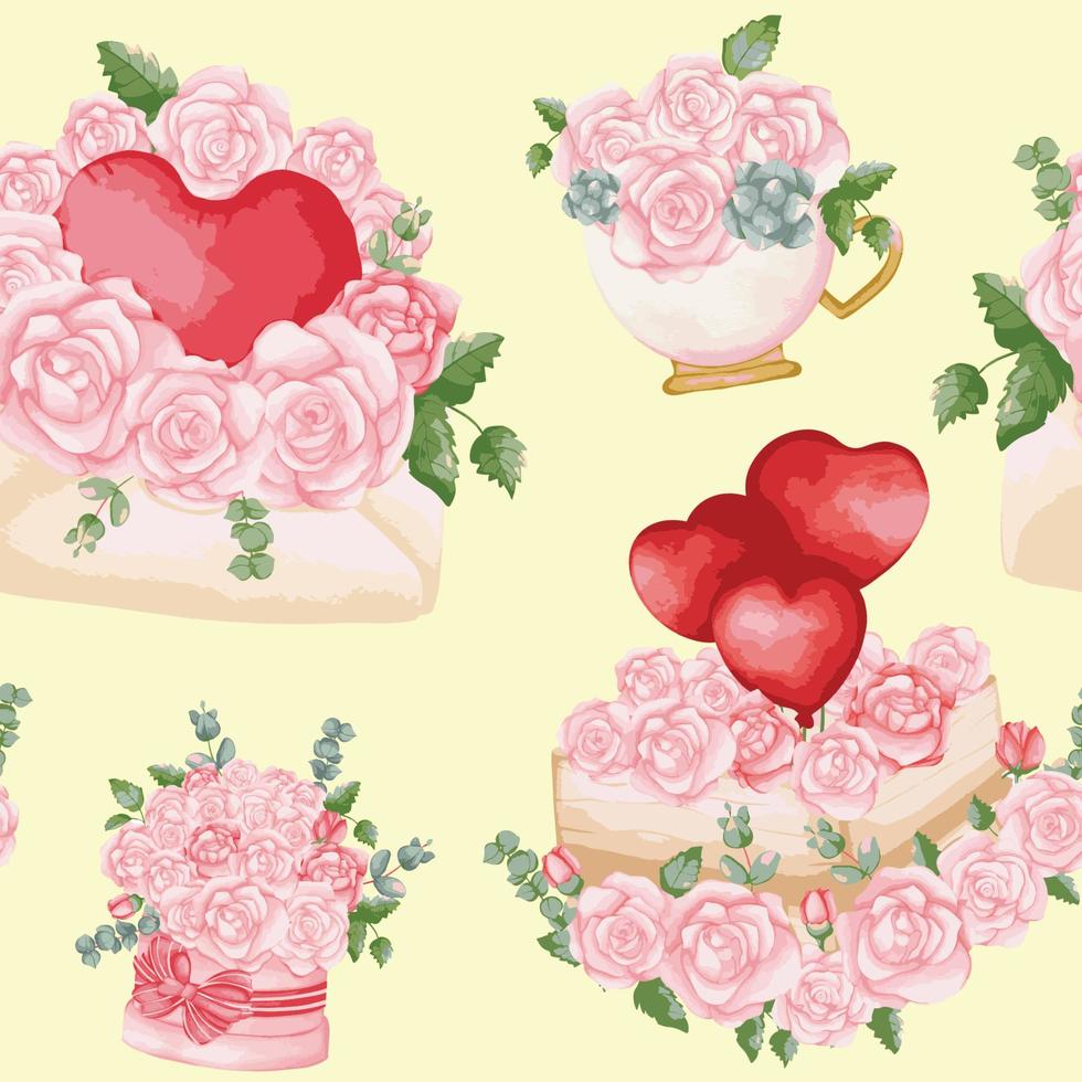 modèle sans couture de flamant rose saint valentin, saint valentin et fond d'amour vecteur