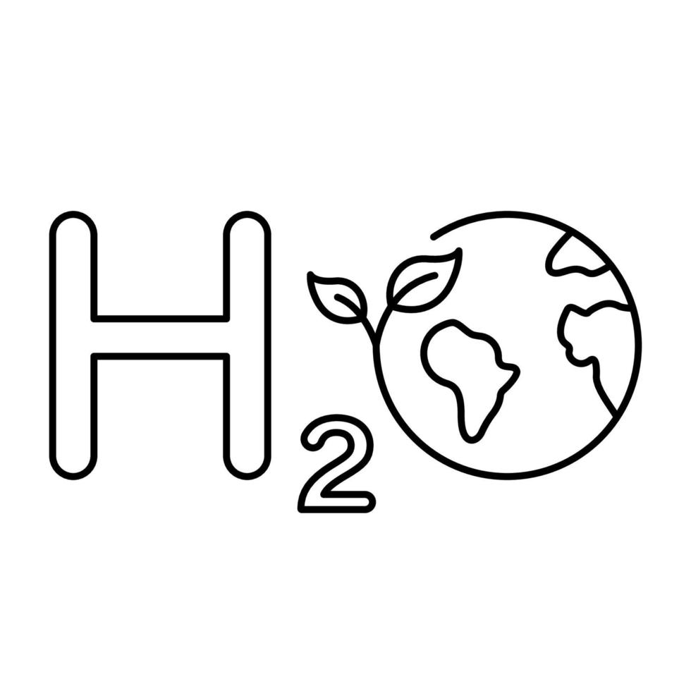 formule de chimie de l'eau écologique avec icône de ligne globe et feuille. écologie aqua avec pictogramme linéaire de la terre. nature environnement monde symbole de contour de forme h2o. trait modifiable. illustration vectorielle isolée. vecteur