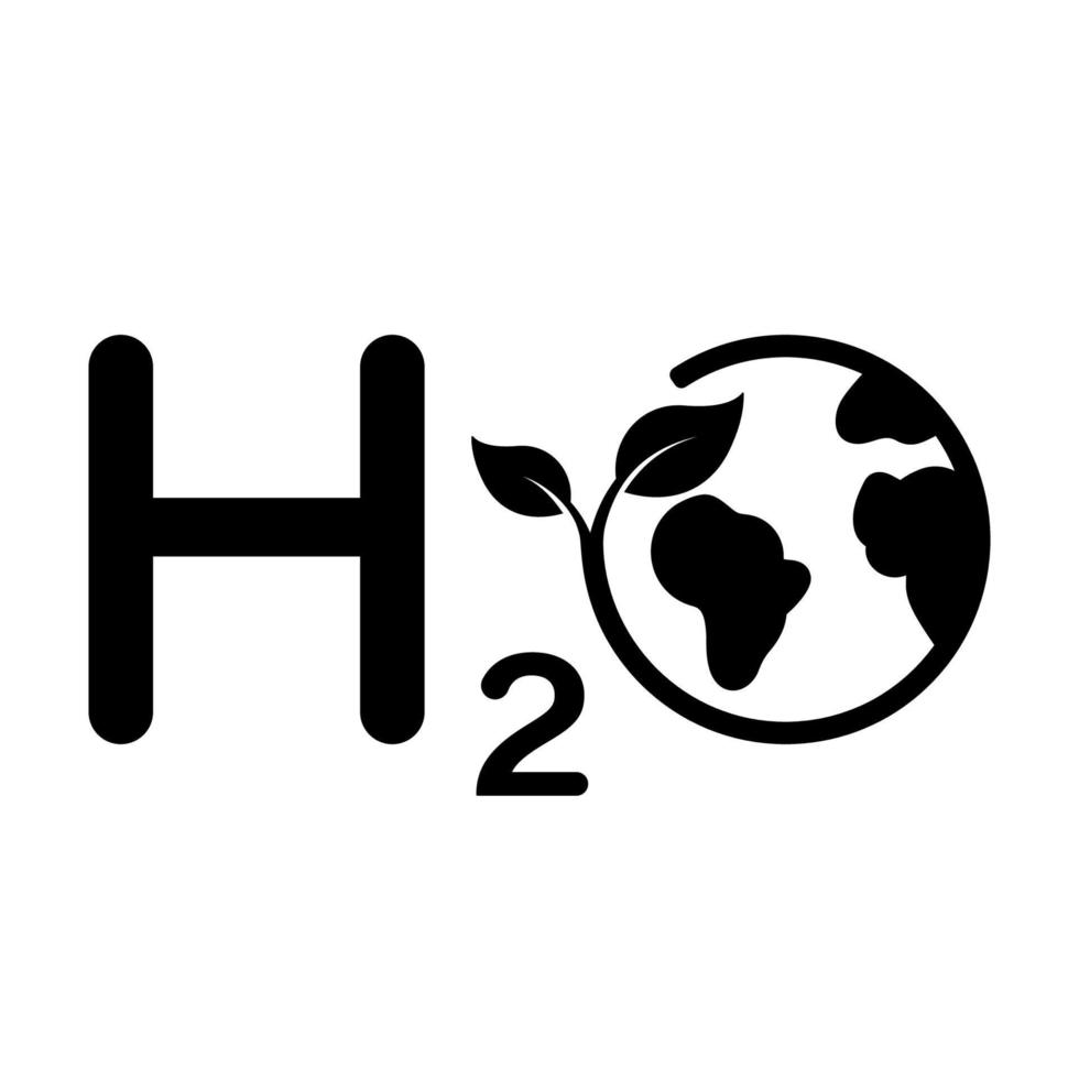 écologie aqua avec l'icône de la silhouette de la terre. sauver le monde de l'environnement naturel dans le pictogramme de glyphe de forme h2o. formule de chimie de l'eau propre écologique avec icône globe et feuille. illustration vectorielle isolée. vecteur