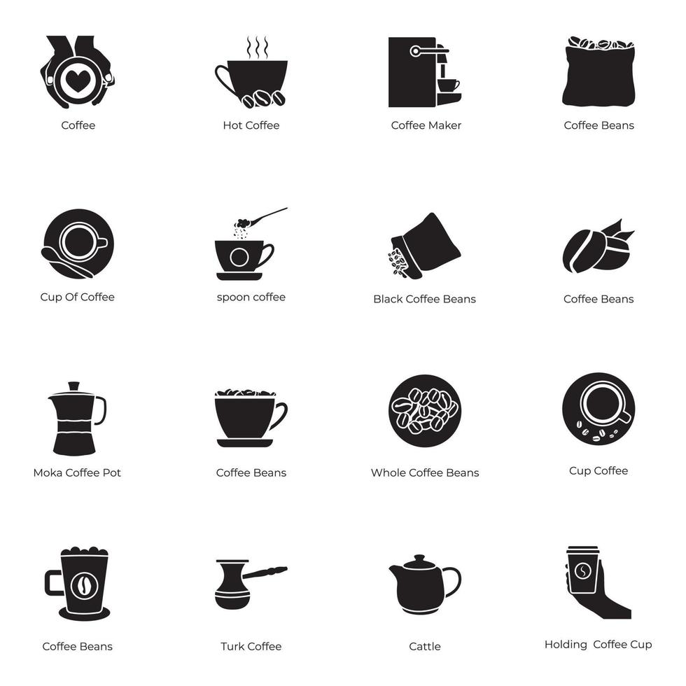 pack d'icônes solides de production de café vecteur