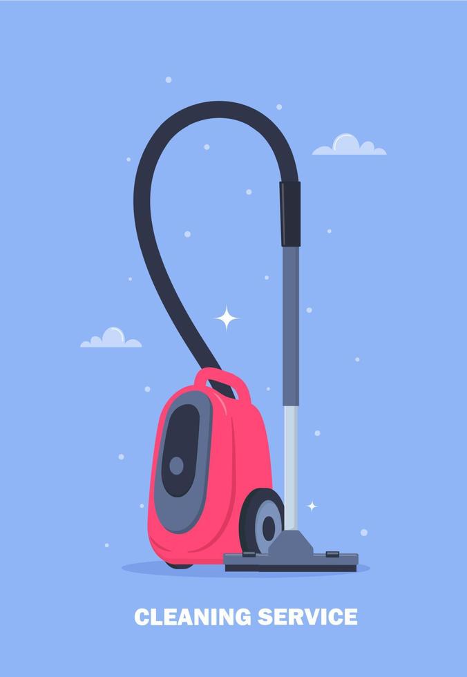 concept de conception de service de nettoyage pour bannière web, infographie, affiche. aspirateur moderne. appareil électrique pour le nettoyage. nettoyant acuun pour le nettoyage domestique et professionnel. illustration vectorielle. vecteur