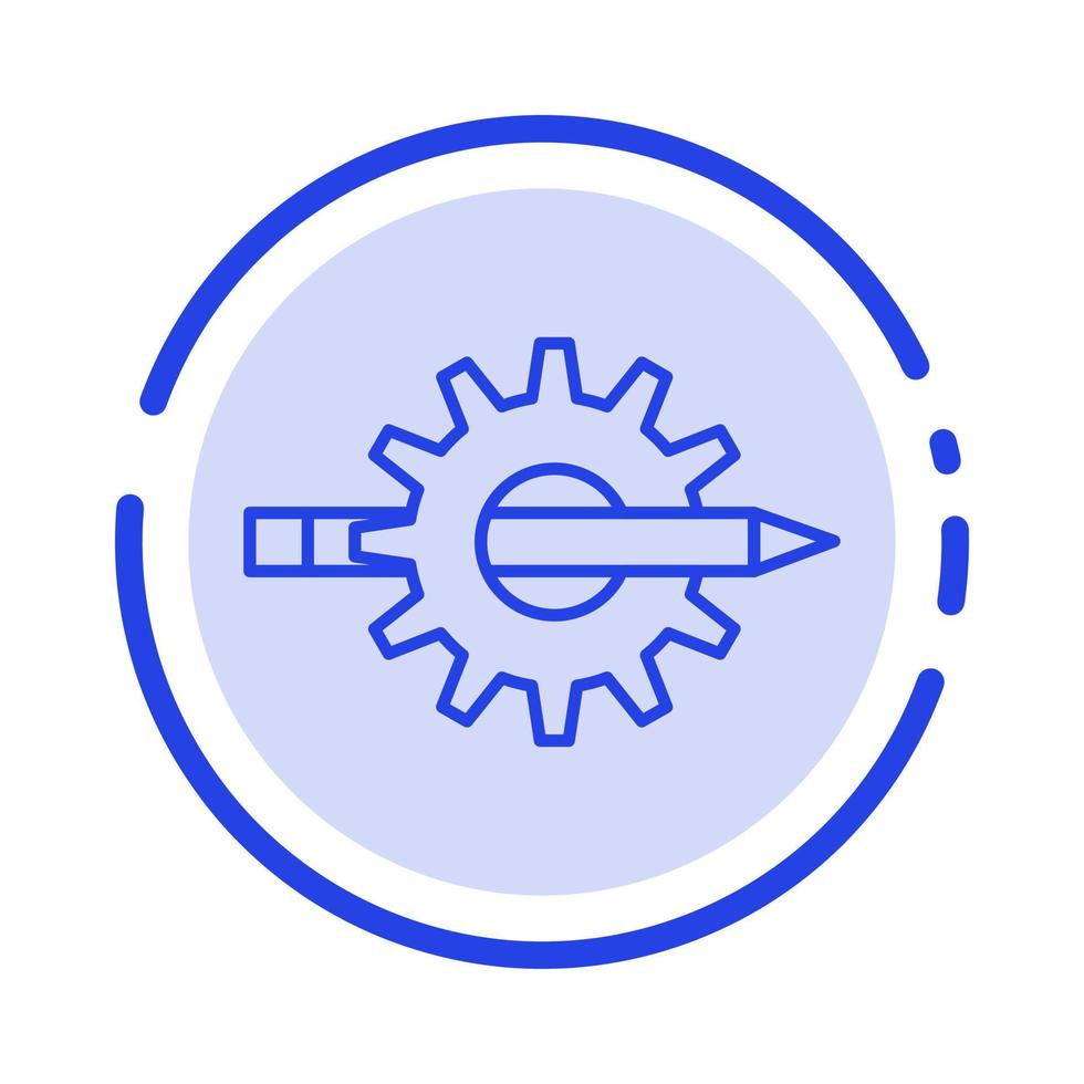 conception d'écriture de contenu développement production d'engrenages icône de ligne en pointillé bleu vecteur