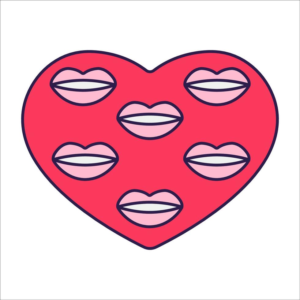 coeur d'icône rétro saint valentin. symboles d'amour dans le style d'art en ligne pop à la mode. la figure d'un coeur en rose tendre, rouge et corail. illustration vectorielle isolée. vecteur