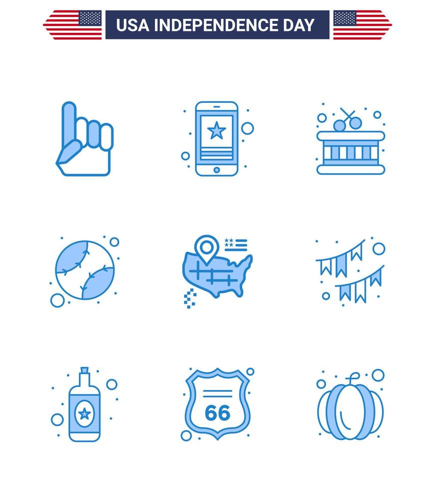 9 panneaux bleus pour la carte de la fête de l'indépendance des états-unis téléphone états américains modifiables éléments de conception vectorielle de la journée des états-unis vecteur