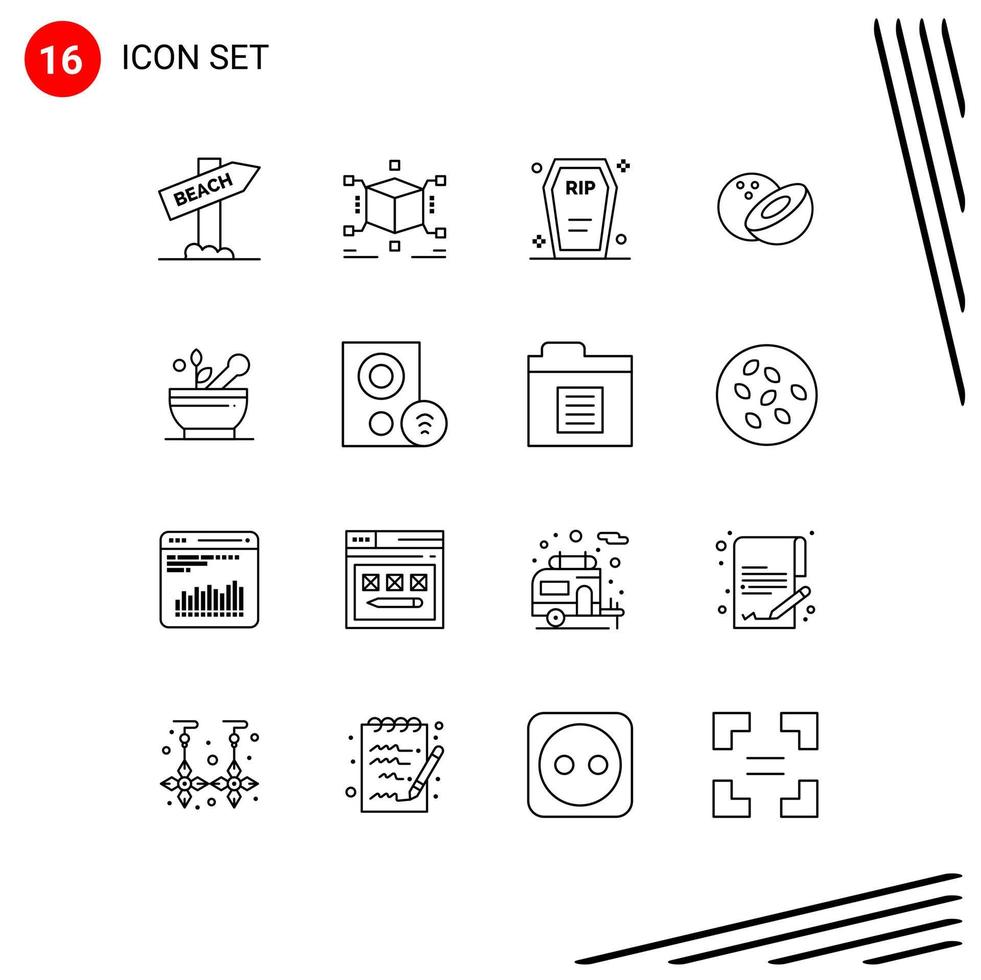 ensemble de 16 symboles universels de soupe cercueil médical nourriture halloween éléments de conception vectoriels modifiables vecteur