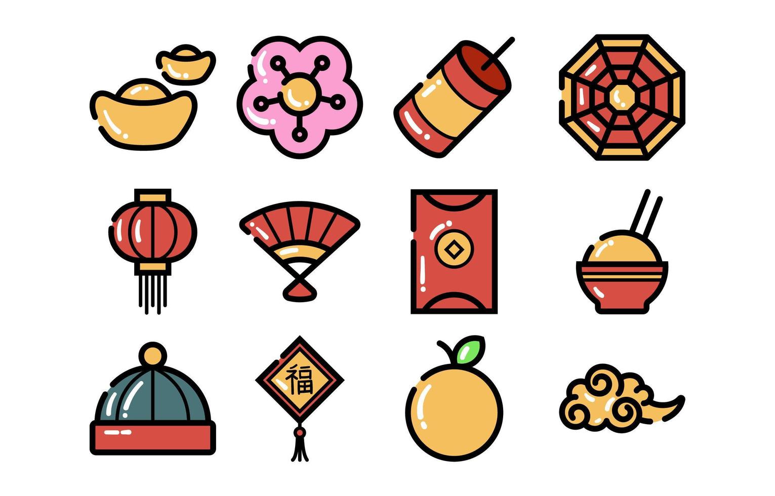 icônes définies pour le nouvel an chinois vecteur