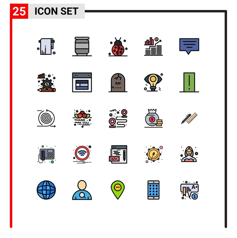 25 couleurs plates de lignes remplies de vecteurs thématiques et symboles modifiables d'éléments de conception vectoriels modifiables vecteur