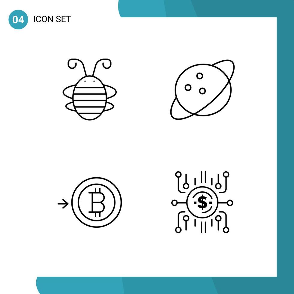 ensemble moderne de 4 pictogrammes de couleurs plates remplies d'insectes abeilles convertir coccinelle saturn crowdfund éléments de conception vectoriels modifiables vecteur