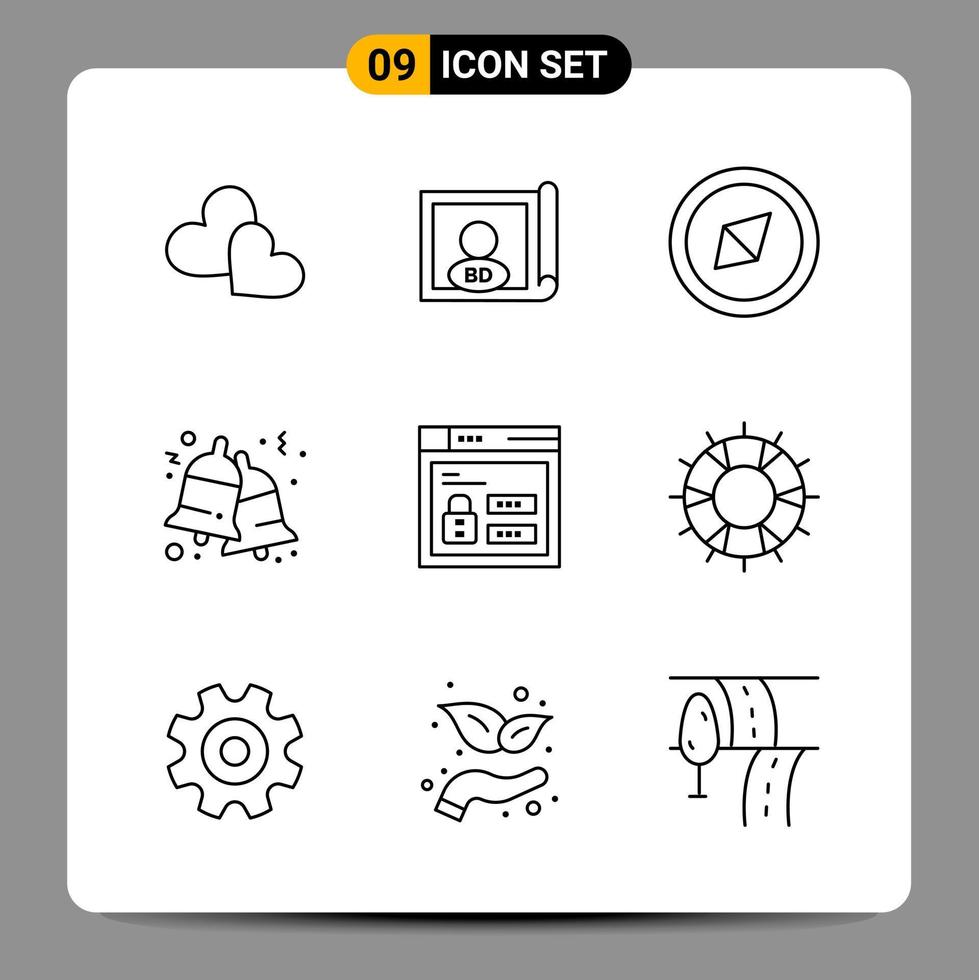 9 symboles de contour du pack d'icônes noires signes pour des conceptions réactives sur fond blanc 9 icônes définies fond de vecteur d'icône noire créative