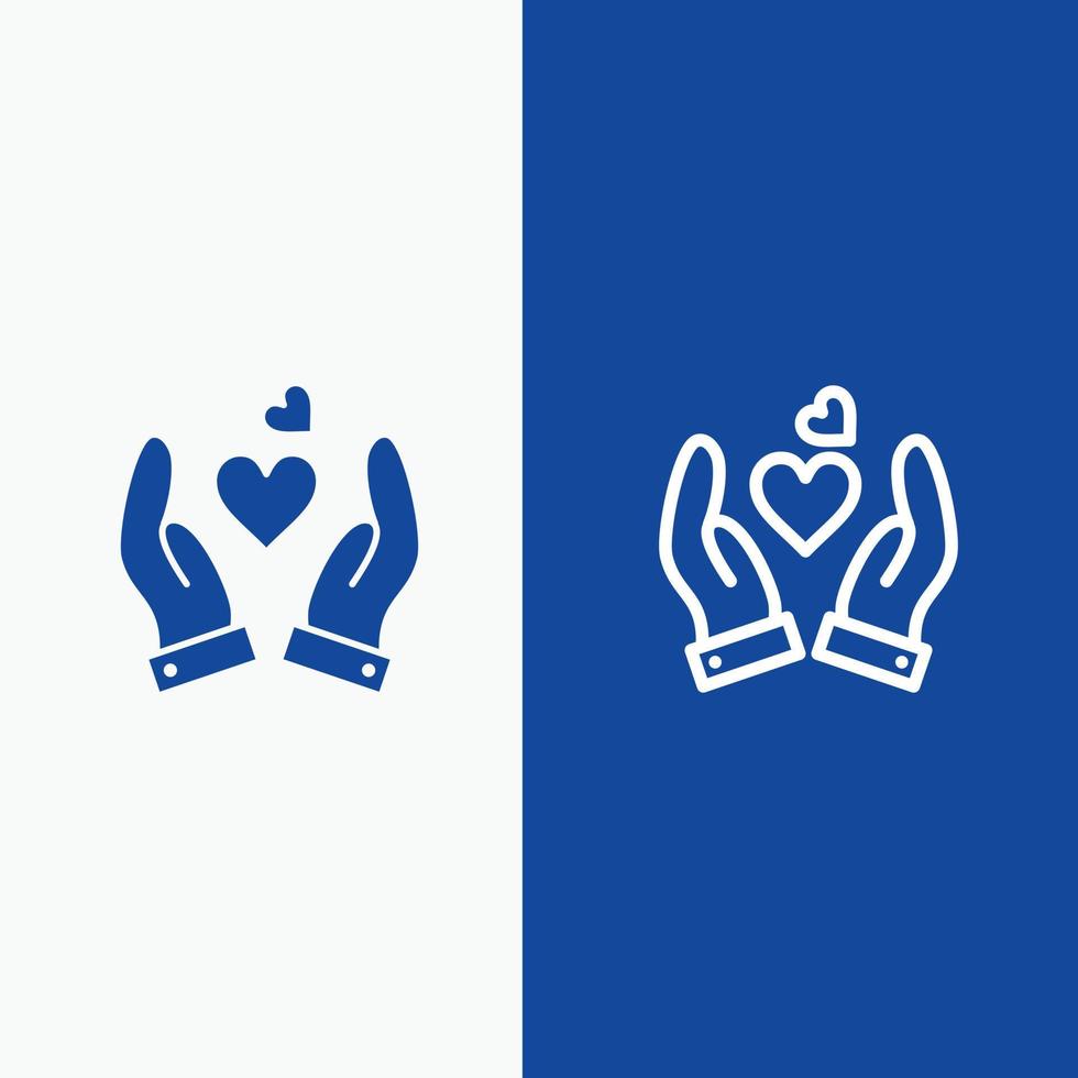 main amour coeur mariage ligne et glyphe icône solide bannière bleue ligne et glyphe icône solide bannière bleue vecteur