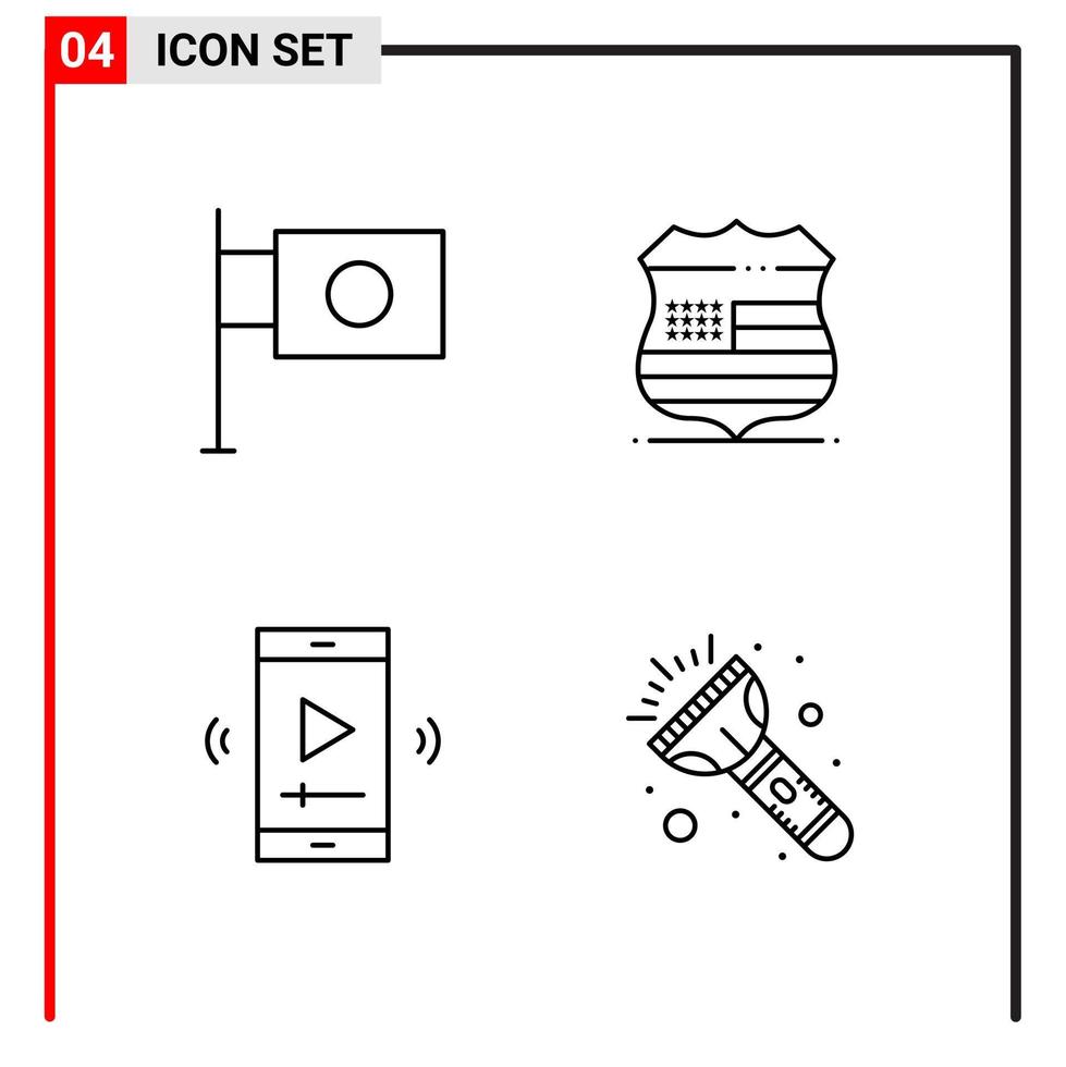 4 icônes générales pour la conception de sites Web d'impression et d'applications mobiles 4 signes de symboles de contour isolés sur fond blanc 4 pack d'icônes fond de vecteur d'icône noire créative