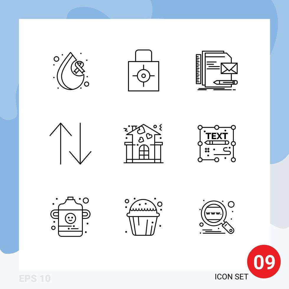 interface utilisateur pack de 9 contours de base des éléments de conception vectoriels modifiables de la lettre de flèche cible de changement de famille vecteur