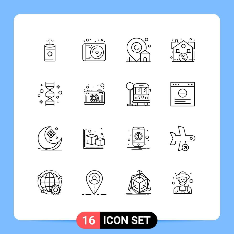 interface mobile contour ensemble de 16 pictogrammes d'éléments de conception vectoriels modifiables de vente de bâtiment de chromosome de gène vecteur